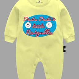 The Peppy Tend Full Sleeves Dadu Dadis Little Rasgulla Text Printed Cotton  Romper - Yellow-picture-44