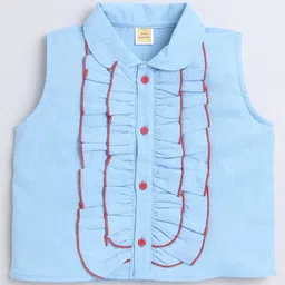 Aww Hunnie 100% Cotton Sleeveless Frill Detailed Top - Blue-image-34