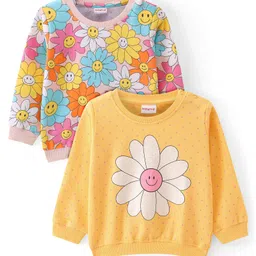 Babyhug Cotton Knit Full Sleeves Sweatshirts With Polka Dots & Floral Print Pack of 2 - Yellow & Pink-picture-37