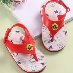 Babyoye Flip Flops with Velcro Closure & Sea Life Print - Red-picture-24