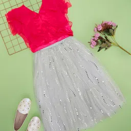 Pantaloons Junior Sleeveless Frill Detailed Top With Sequin Embellished Skirt - Pink-picture-40