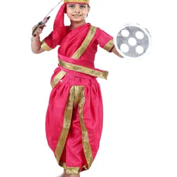 BookMyCostume Half Sleeves Rani Laxmi Bai Costume Set - Pink & Golden-picture-18