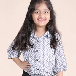 Kiddopanti Three Fourth Sleeves Abstract Printed Shirt Style Top - White & Grey-picture-23
