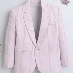 Ministitch Linen Full Sleeves Striped Blazer - Baby Pink-image-4