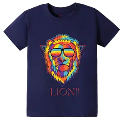KAVEE Pure Cotton Half Sleeves Lion Printed Bio Washed Tee - Navy Blue-picture-15