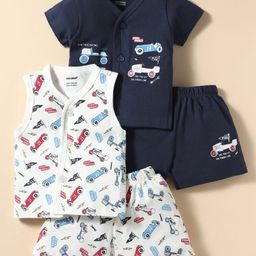 Cucumber Sinker Knit Half Sleeves Shorts Set With Vehicles Print Pack of 2 - Navy Blue & White-picture-44