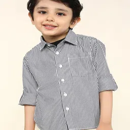 Bonkids 100% Cotton Woven Full Sleeves Striped Shirt - Grey-picture-24