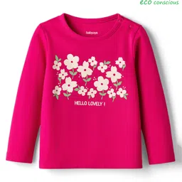 Babyoye 100% Cotton Solid Dyed Knit Full Sleeves T-Shirts with Floral Print - Dark Pink-picture-16