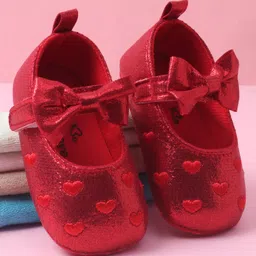 Babyoye Velcro Closure Booties with Heart Embroidery & Bow Applique - Red-image-59