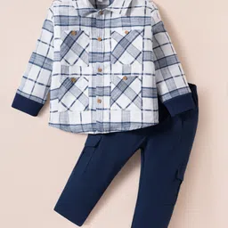 ToffyHouse Poplin Woven Full Sleeves Shirt and Trouser With Check - Navy Blue & White-picture-14