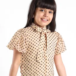 arias by lara dutta Arias Georgette Balloon Sleeves Top With Lining & Square Print - Beige image 2