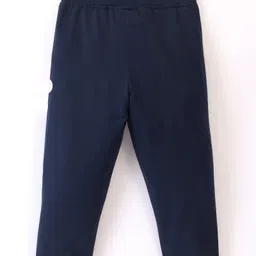 Little Kangaroos Lycra Woven Full Length Leggings With Floral Foil Print - Navy Blue image 2