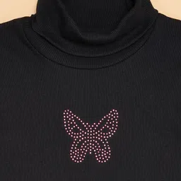 Pantaloons Junior Cotton Elastane Full Sleeves Butterfly Designed Sweatshirt - Black image 3