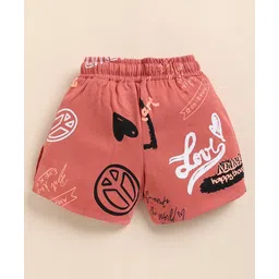 Biskid Cotton Find Joy Text Printed Shorts - Peach image 3