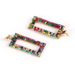 StyleCast Silver-Plated Rhinestone Studded Geometric Drop Earrings image 3