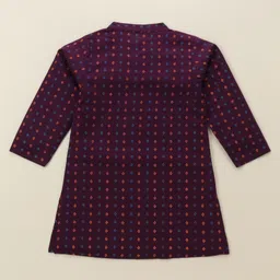 Babyhug Cotton Woven Full Sleeves Kurta & Dhoti Set Square Print - Purple & Orange image 3