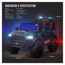 Baybee Run Electric Rechargeable Battery Operated Jeep Car for Kids with LED Light Remote Control & Music - Black image 3