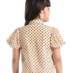 arias by lara dutta Arias Georgette Balloon Sleeves Top With Lining & Square Print - Beige image 3