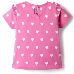 Babyhug 100% Cotton Knit Half Sleeves T-Shirts With Stripes & Heart Print Pack Of 3 - Pink & Light Blue image 3