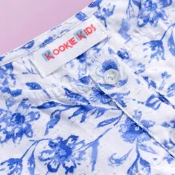 kookie kids india Kookie Kids Dobby Woven Frill Sleeves Knotted Top with Floral Print & Frill Detailing at Neck - Blue image 3
