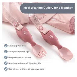 BiBaDo Handi Cutlery Set for Baby - Easy-Grip Spoon & Fork with Attachable Straps - Pink image 3