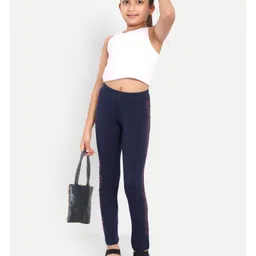 Nino Togs Cotton Lycra Knit Stone Embellished Legging - Navy Blue image 4