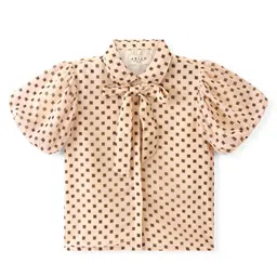 arias by lara dutta Arias Georgette Balloon Sleeves Top With Lining & Square Print - Beige image 4