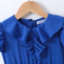 Mark & Mia Cotton Frill Sleeves Solid Color Jumpsuit - Blue image 4