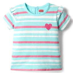 Babyhug 100% Cotton Knit Half Sleeves T-Shirts With Stripes & Heart Print Pack Of 3 - Pink & Light Blue image 4
