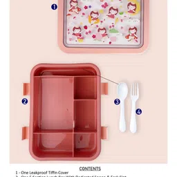 Little Surprise Box 5 Sections Fairy Print Kids Lunch Box - Peach image 4