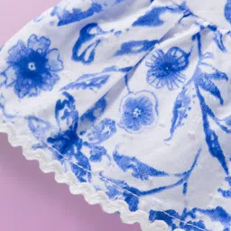 kookie kids india Kookie Kids Dobby Woven Frill Sleeves Knotted Top with Floral Print & Frill Detailing at Neck - Blue image 4