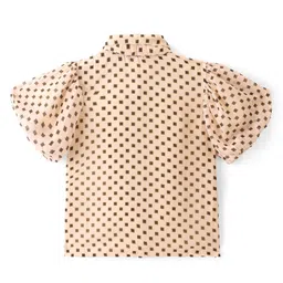 arias by lara dutta Arias Georgette Balloon Sleeves Top With Lining & Square Print - Beige image 5