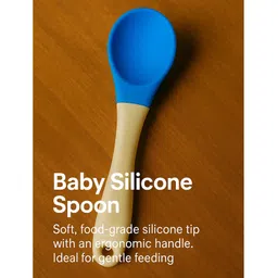 KIDS BASIC Premium Silicone 2 SpoonsWith Plastic Handle & 3 Knot Tie Printed Bibs - Blue, Green & Multicolor (Pack of 2) image 4