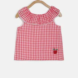 MINI KLUB Girls Red & White Checked Styled Back Pure Cotton Top image 1