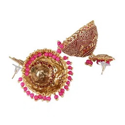 ANIKAS CREATION Pink & Gold plated Enamelled Traditional Jhumkas image 3