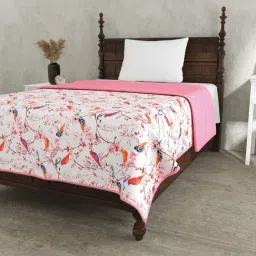 JaipurFabric Pink Mulmul Cotton 180 TC Parakeets Reversible Single Bed Dohar image 2
