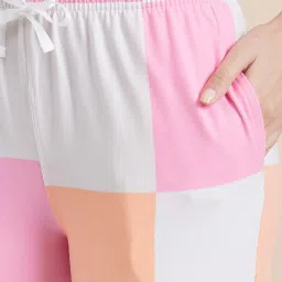 Sweet Dreams Pink & White Cotton Chequered T-Shirt Pyjama Set image 5