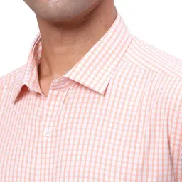 Park Avenue Orange Slim Fit Checks Shirt image 5