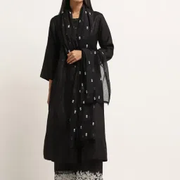 Zuba by Westside Black Floral Embroidered Dupatta-image-3
