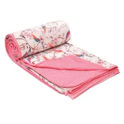 JaipurFabric Pink Mulmul Cotton 180 TC Parakeets Reversible Single Bed Dohar image 4