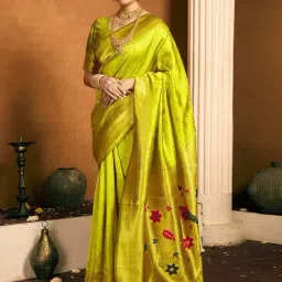 Satrani Green Silk Woven Saree With Unstitched Blouse-picture-32