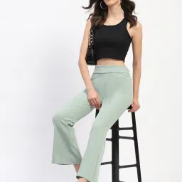 Madame Moss Green Polyester Pleated Trousers image 5