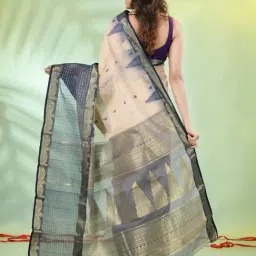CHARUKRITI Beige Cotton Handwoven Saree image 2