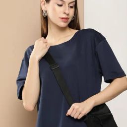 Bene Kleed Navy Cotton Regular Fit Oversized T-Shirt-picture-0