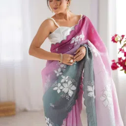 Saree Mall Pink Chiffon Embellished Saree with Blouse Piece image 5