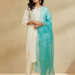 Fabindia Blue Regular Fit Striped Dupatta-image-1