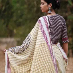 Chidiyaa Off White Pure Cotton Blockprint Saree image 5