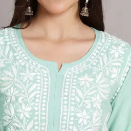 PARAMOUNT CHIKAN Sea Green Hand Embroidered Chikankari Straight Kurta image 5