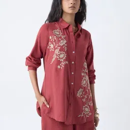 Utsa by Westside Rust Floral Embroidered Cotton Tunic-image-58