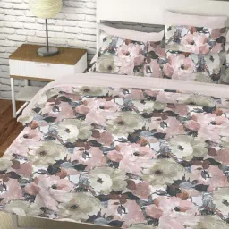 TARA Sparkling Homes Fiore Fresco Dove Brown Cotton 350 TC King Bedsheet with 2 Pillow Covers image 2